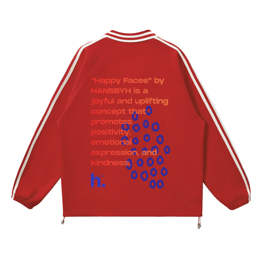 "HAPPY FACES" Contrast Striped Lapel Collar Sweatshirt