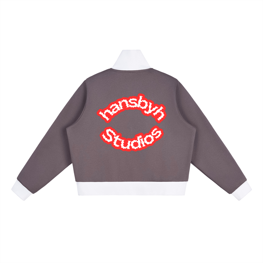 Women Contrast Side Stripe Fleece Cropped Track Jacket