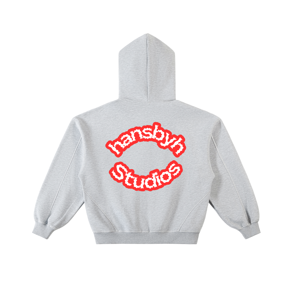 Contrast-Stitched Boxy Fleece Zip Hoodie