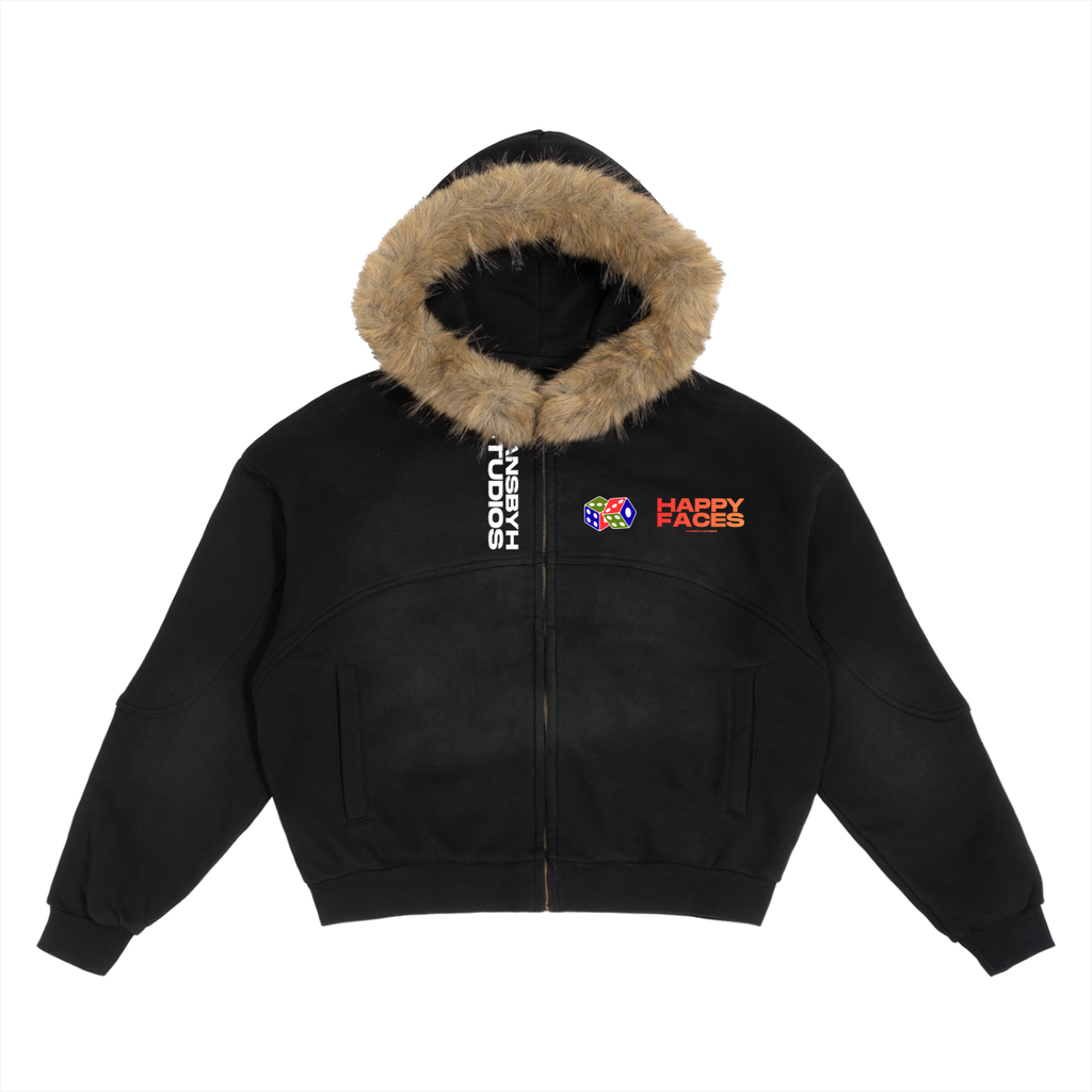 Sun Fade Boxy Detachable Fur Hoodie