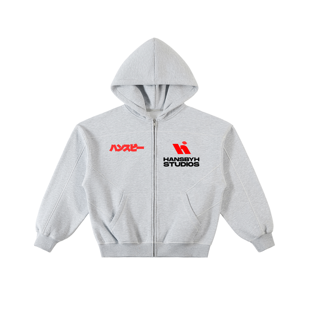 Contrast-Stitched Boxy Fleece Zip Hoodie