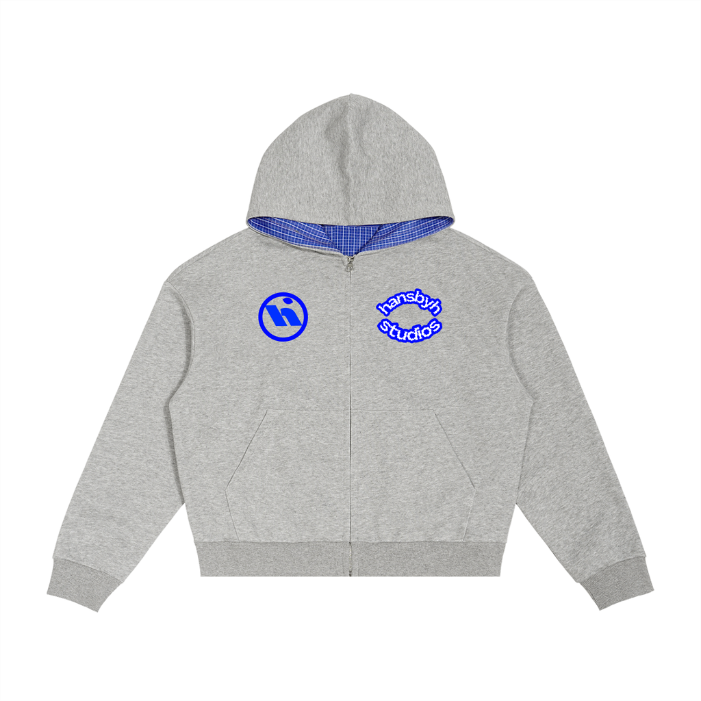 Contrast Plaid Boxy Zip Hoodie 2